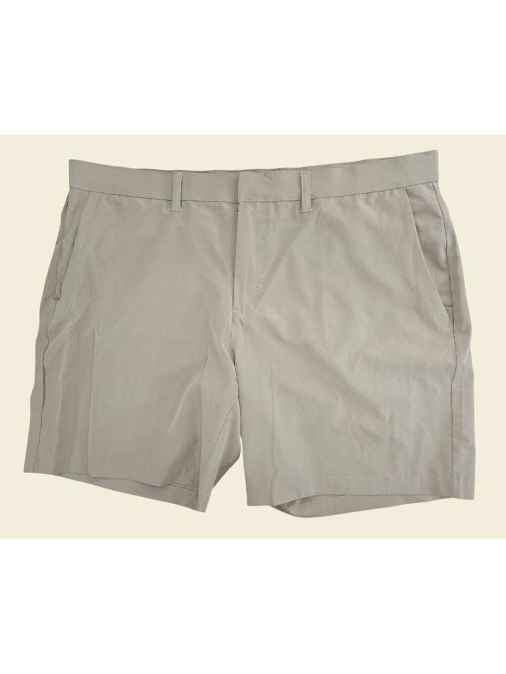 Fabletics Mens Khaki Stretch Performance Shorts 40 - Lightweight Casual Fit
